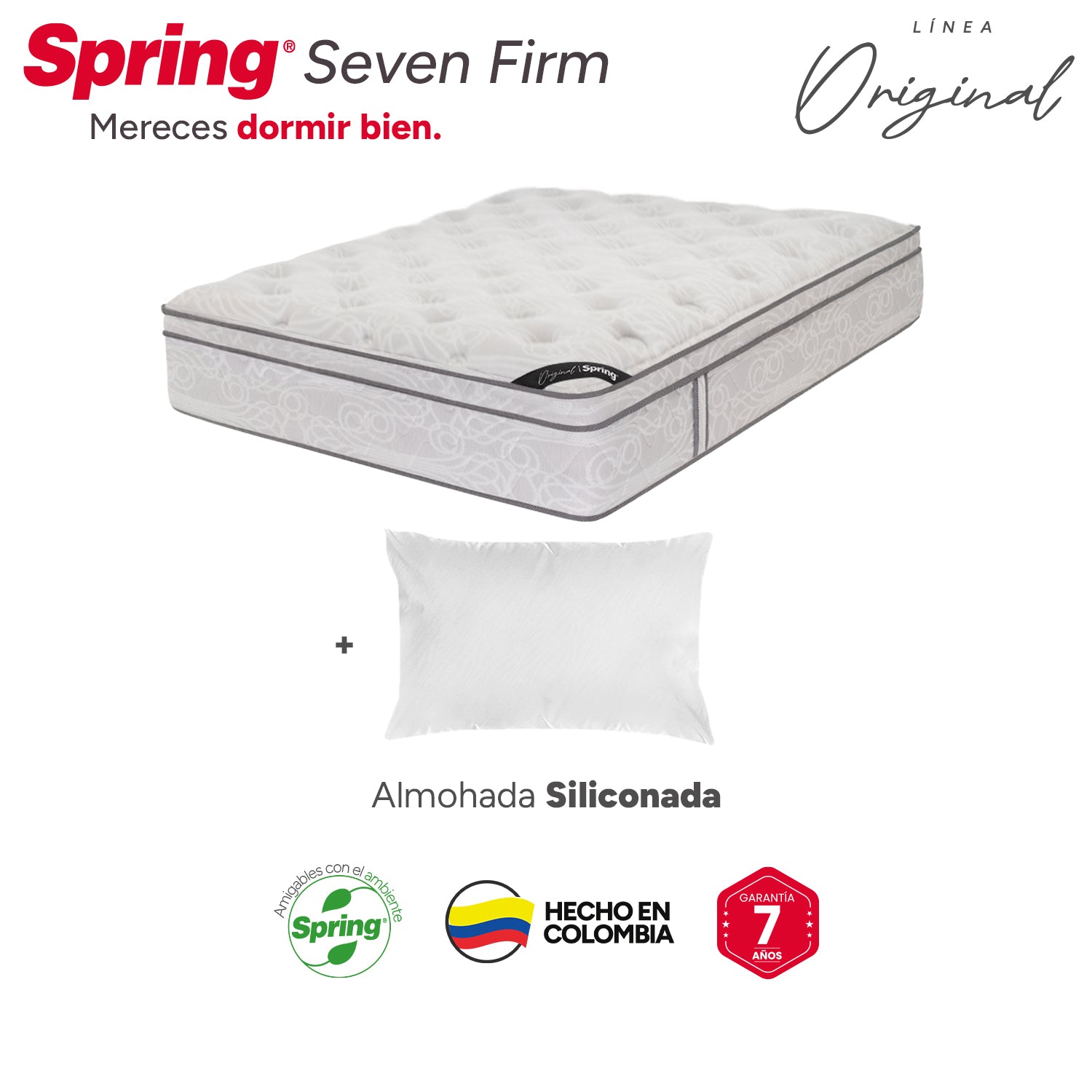 Combo Colchón Spring  Seven Firm Doble 140X190 Cm +  Set Almohada Siliconada