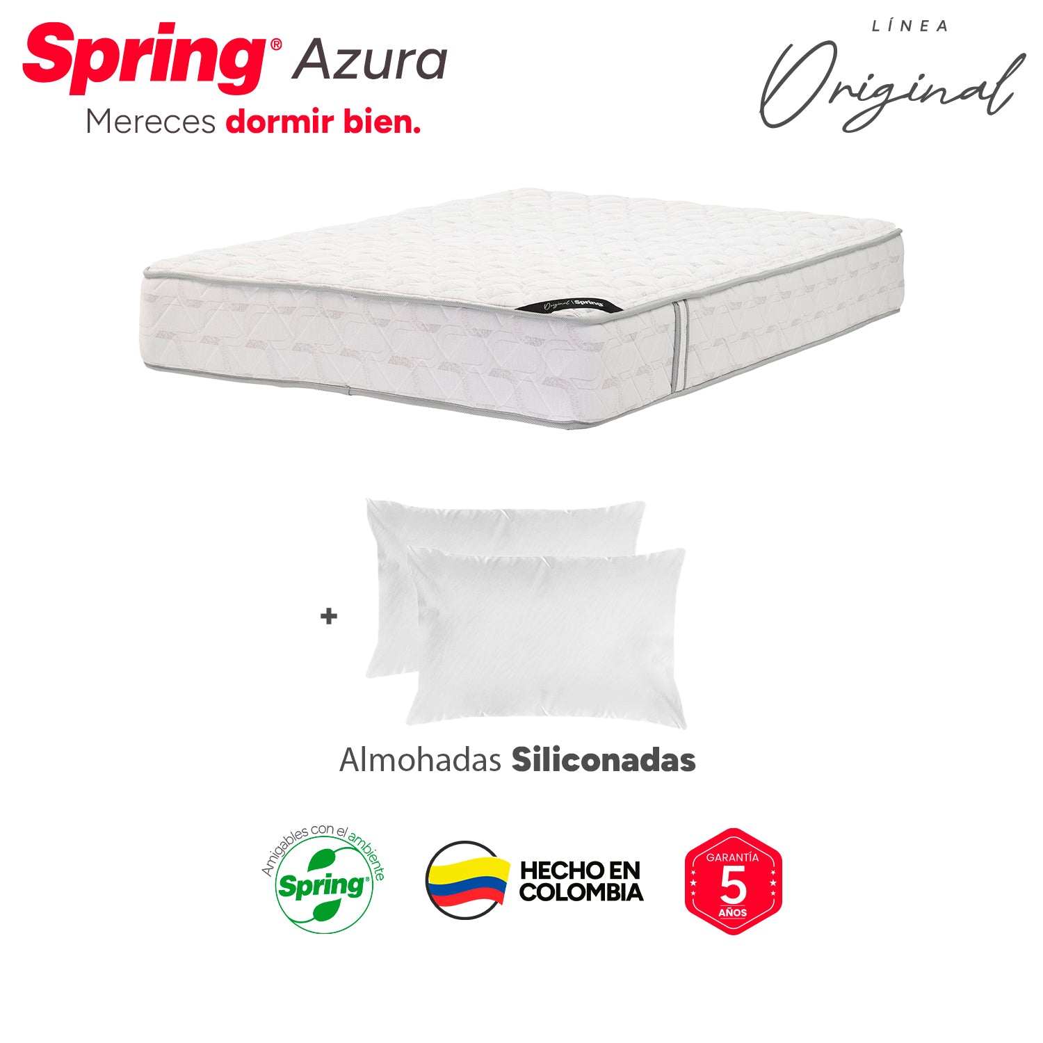 Colchón Spring Smart 200X200 Gratis Set Almohadas Siliconadas