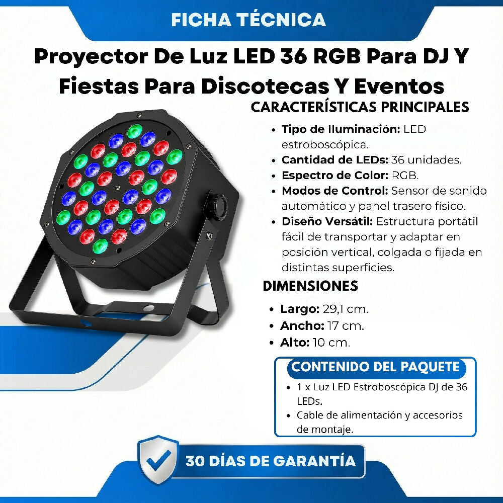 Proyector De Luz LED 36 RGB Para DJ Y Fiestas Para Discotecas Y Eventos
