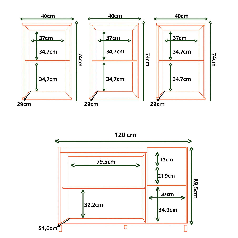 Cocina 120 cm Dominica 5 Puertas 2 Cajones - Natural/Blanco Apagado