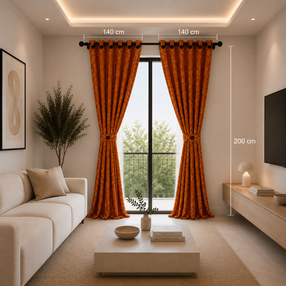 Cortina x2 naranja jacquard