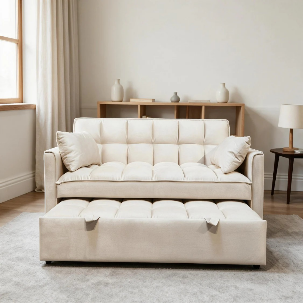 Sofa Cama 2 Puestos Beige Aeidi