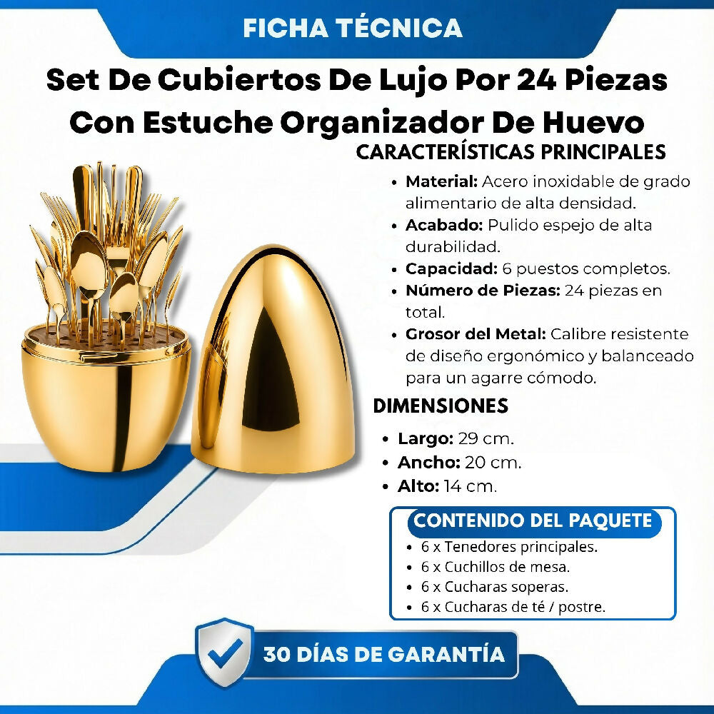 Set De Cubiertos De Lujo Por 24 Piezas Con Estuche Organizador De Huevo