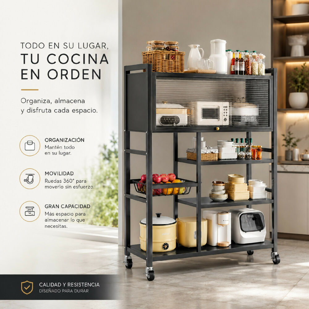 Organizador De Cocina Multiusos Premium Estante Con Puerta Metálico
