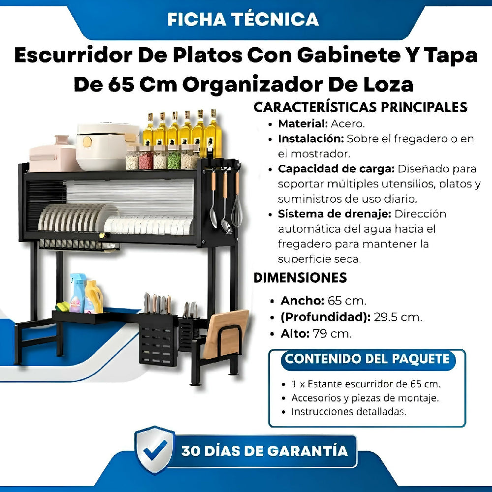 Escurridor De Platos Con Gabinete Y Tapa De 65 Cm Organizador De Loza