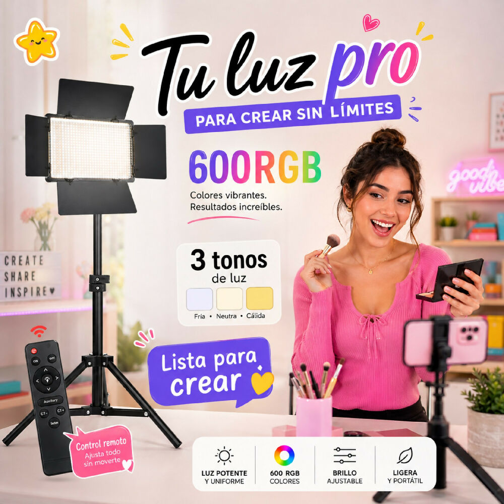 Panel De Luz LED Profesional Recargable 600RGB