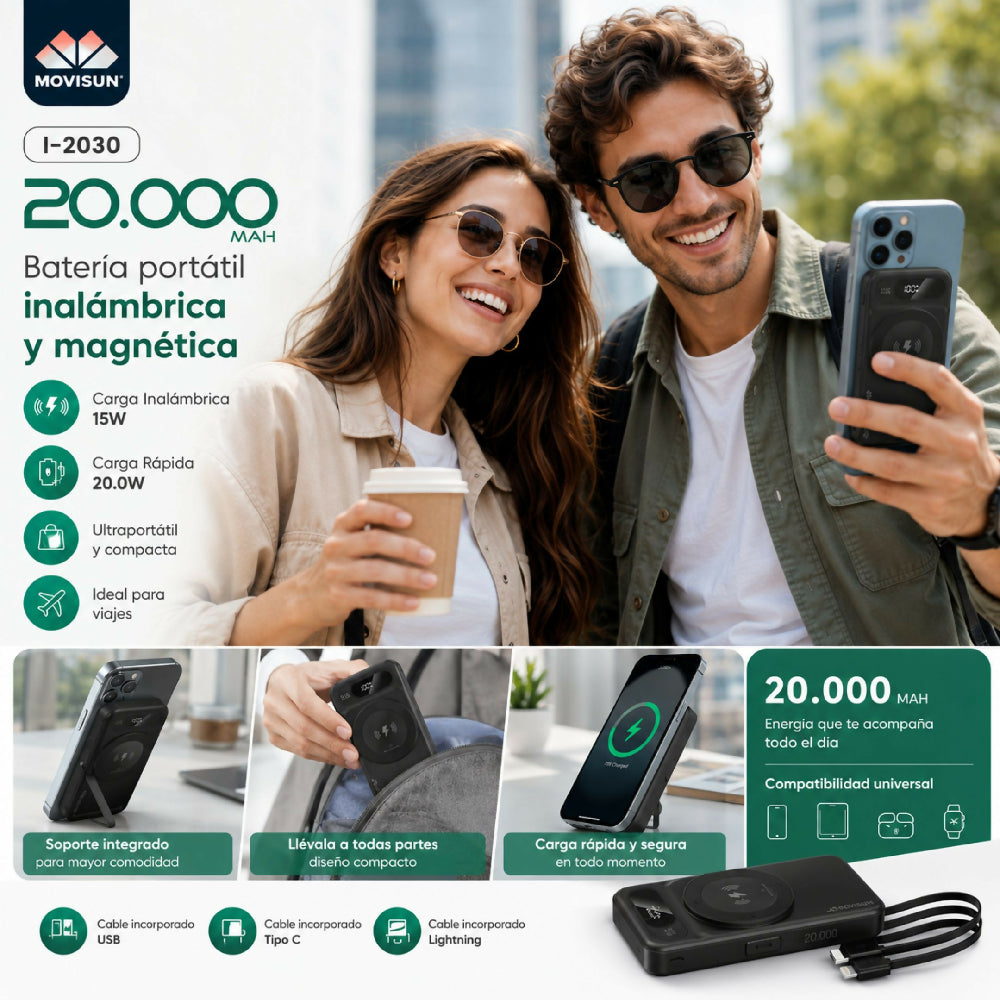 Batería Portátil Inalámbrica Y Magnética MOVISUN I 2030 Energía Perfecta