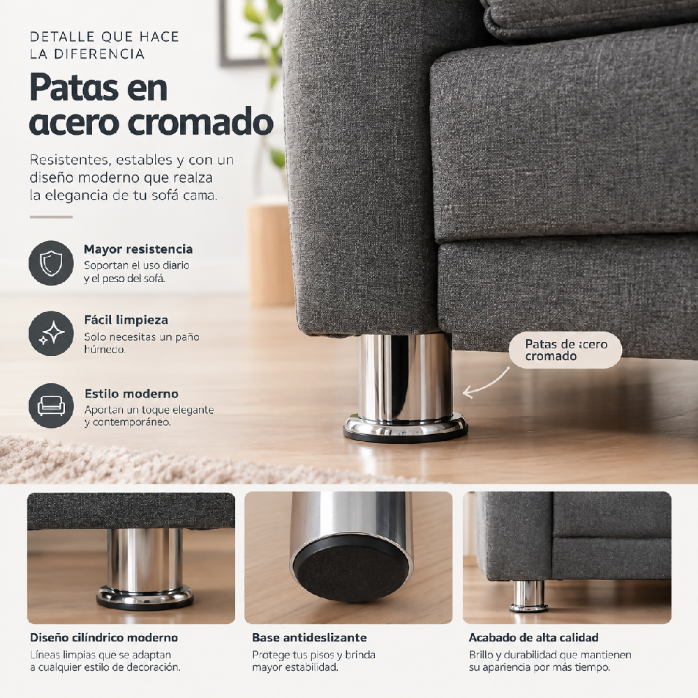 Sofa Cama Tarima Arkan 190x95x80 Tela Petfriendly Gris
