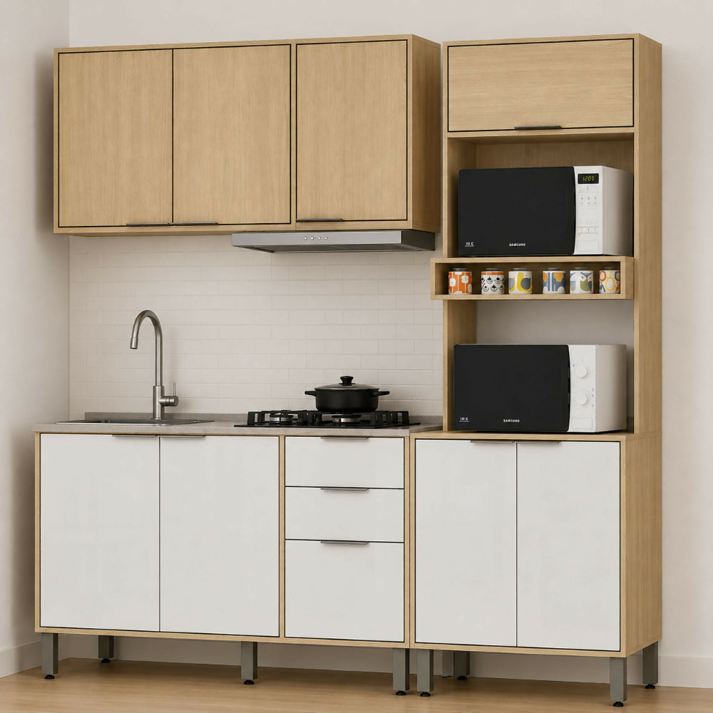 Cocina 190 cm Maui 9 Puertas 2 Cajones - Almendra/Blanco Apagado