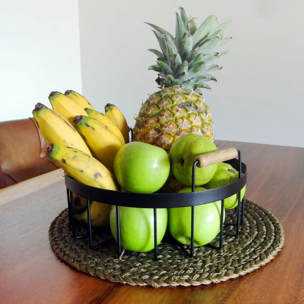 Frutero Terum Rejiplas Negro en Acero con Mangos en Madera