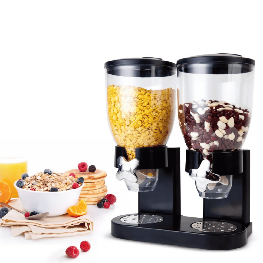 Dispensador De Cereal Doble Contenedor PRLA-894 Organizador Hermético Con Dosificación Práctica Para Cocina