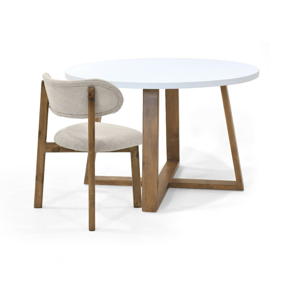 Set de Comedor Maine Redondo con 4 Sillas Saudi Tela Beige