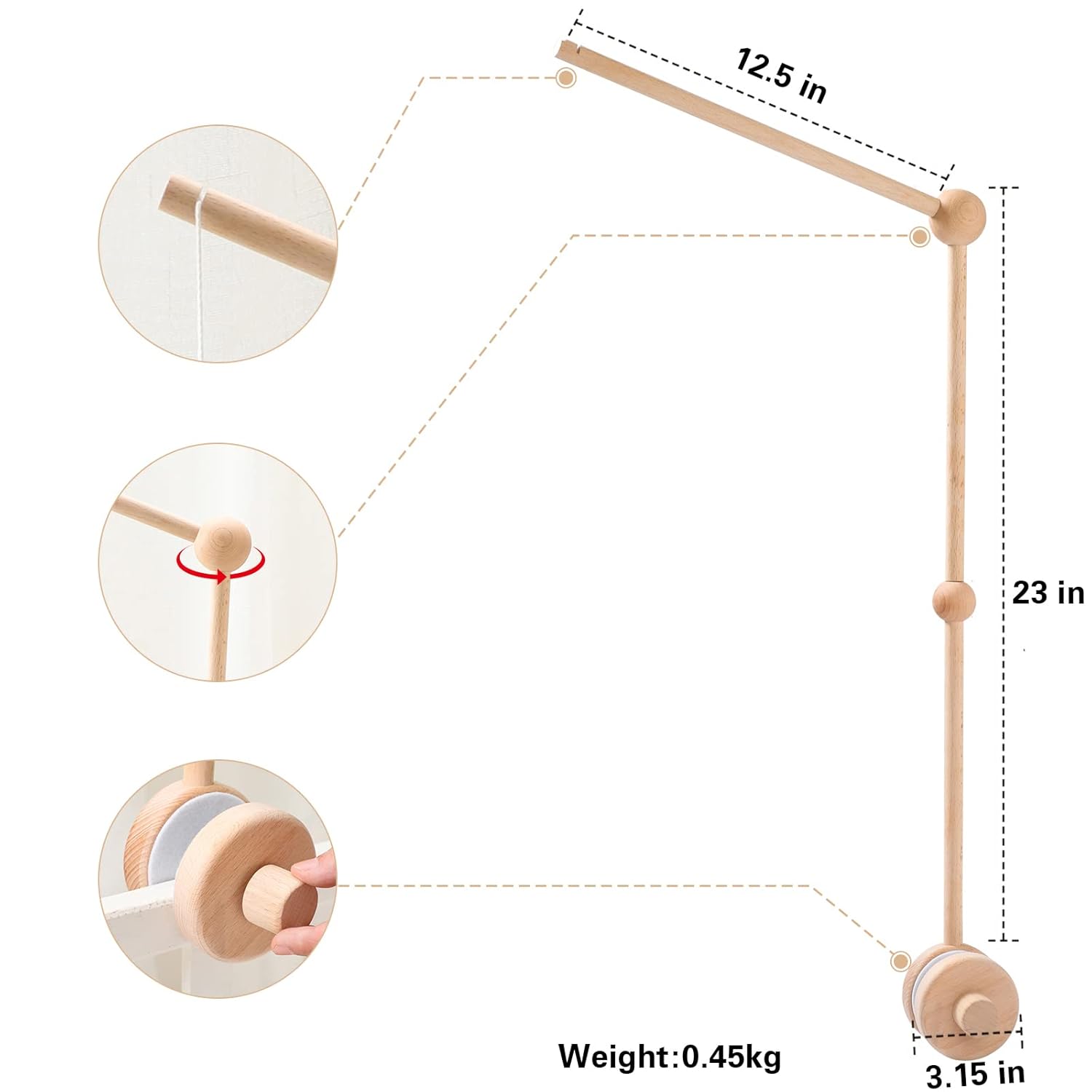 HBM - Brazo móvil de madera para cuna, colgador móvil para cuna, decoración de...