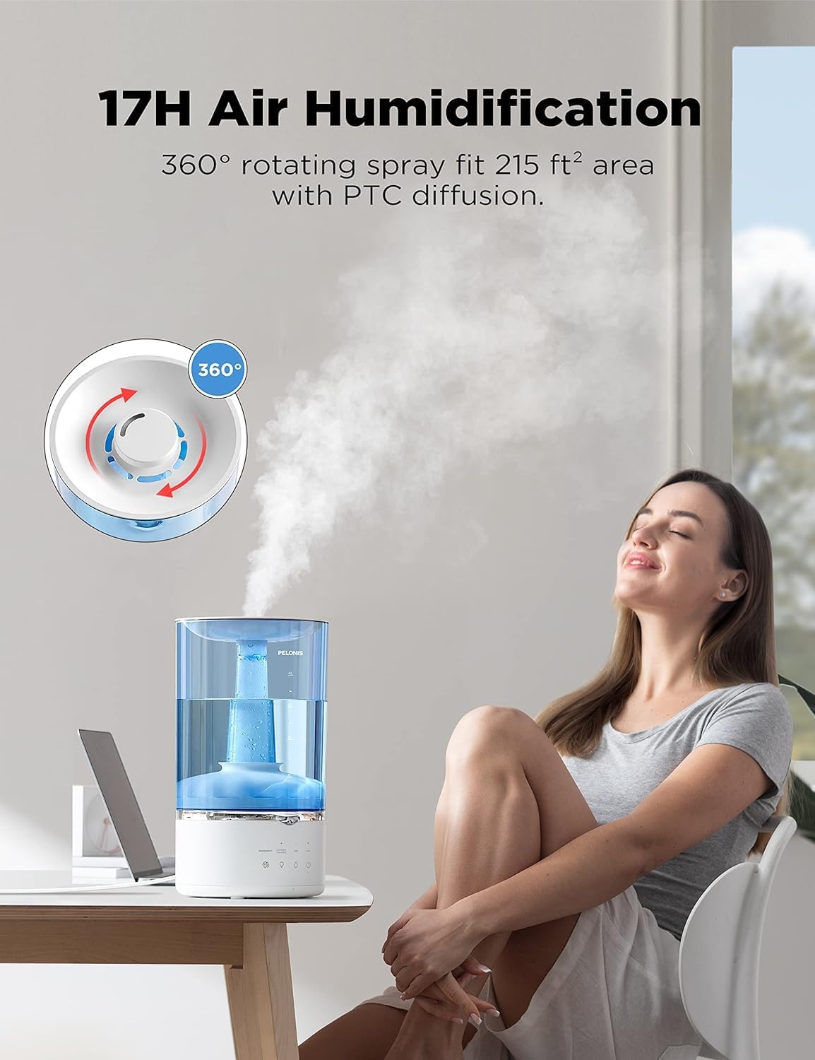 Pelonis Humidificadores de niebla cálida y fría para dormitorio, habitación...