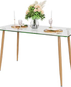 Tangkula Mesa de comedor de cristal, mesa rectangular moderna con mesa de...