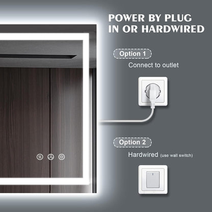 Espejo de baño para pared de 24 x 40 pulgadas con luces delanteras y