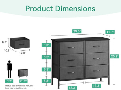 AODK Cómoda para dormitorio, soporte de TV con 6 cajones de almacenamiento,...