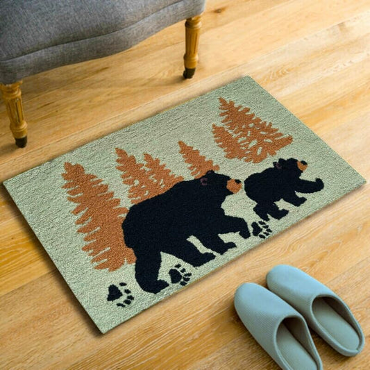 Woodland Bear Tree Silhouette Alfombra decorativa enganchada a mano, 28.5 x 17...