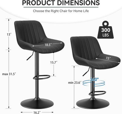 Juego de 2 taburetes de bar, taburetes de bar giratorios ajustables con...