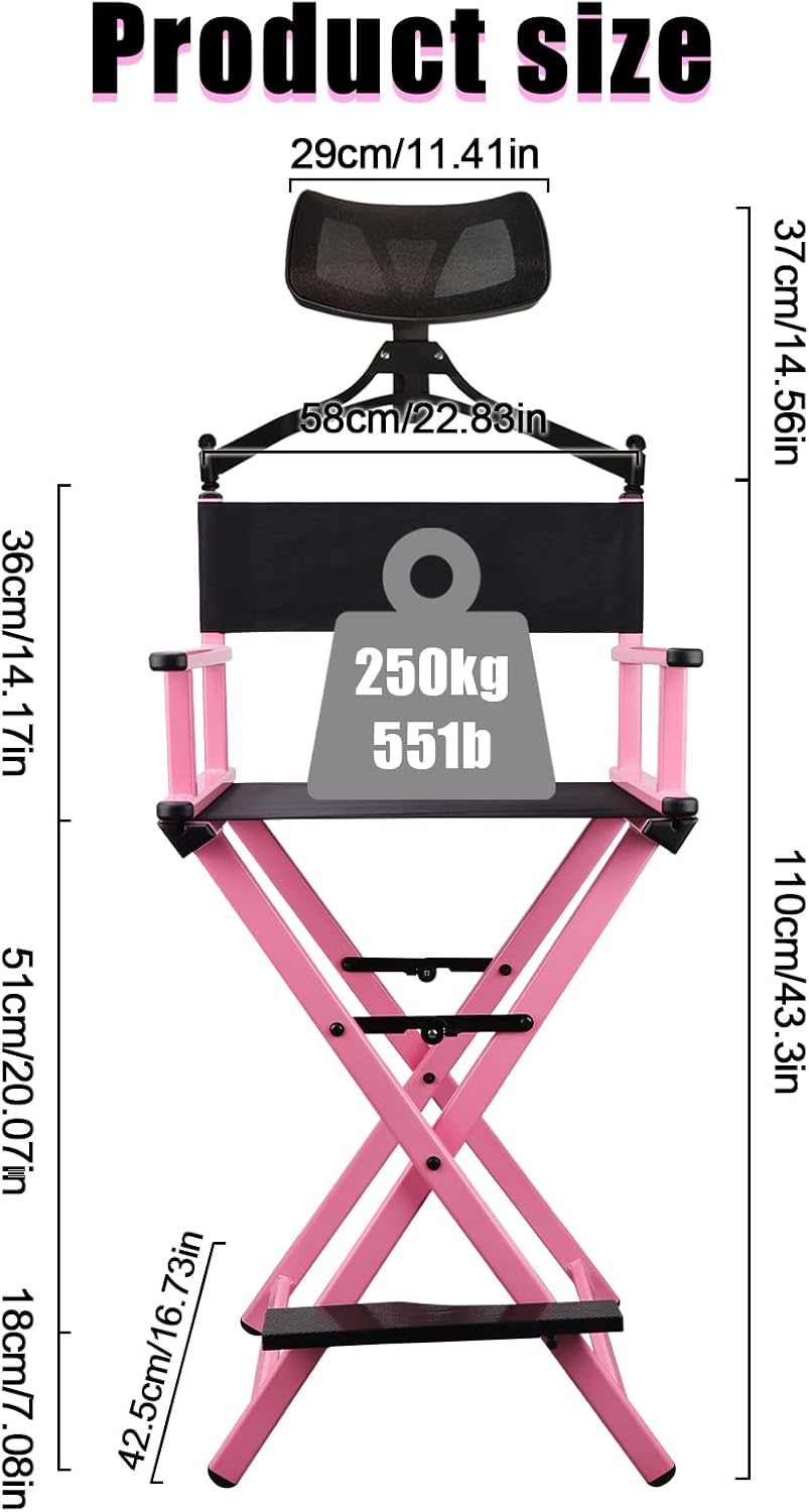 Lorvain Silla plegable de maquillaje para artista, silla de directores plegable...