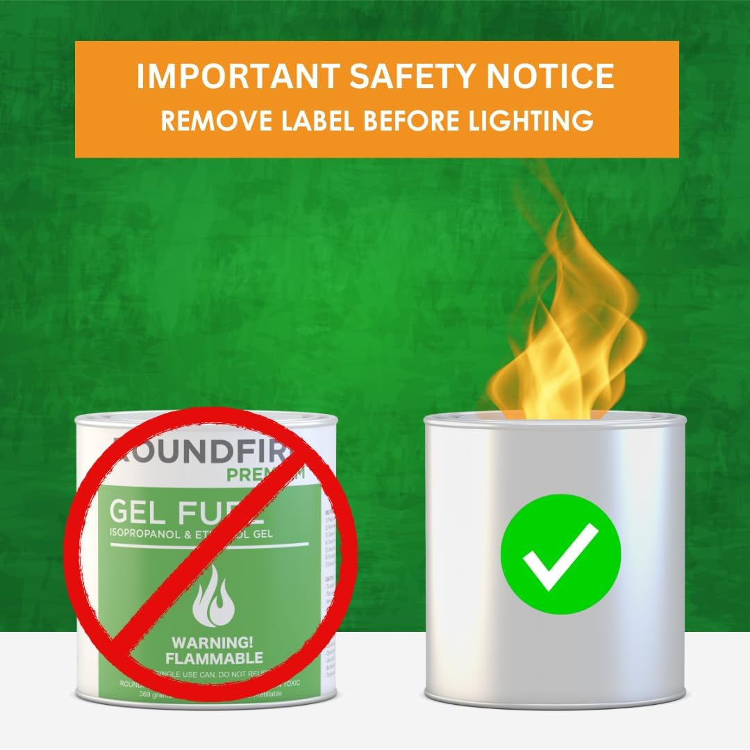 ROUNDFIRE Paquete de 24 latas de combustible de gel para cuenco de fuego,...