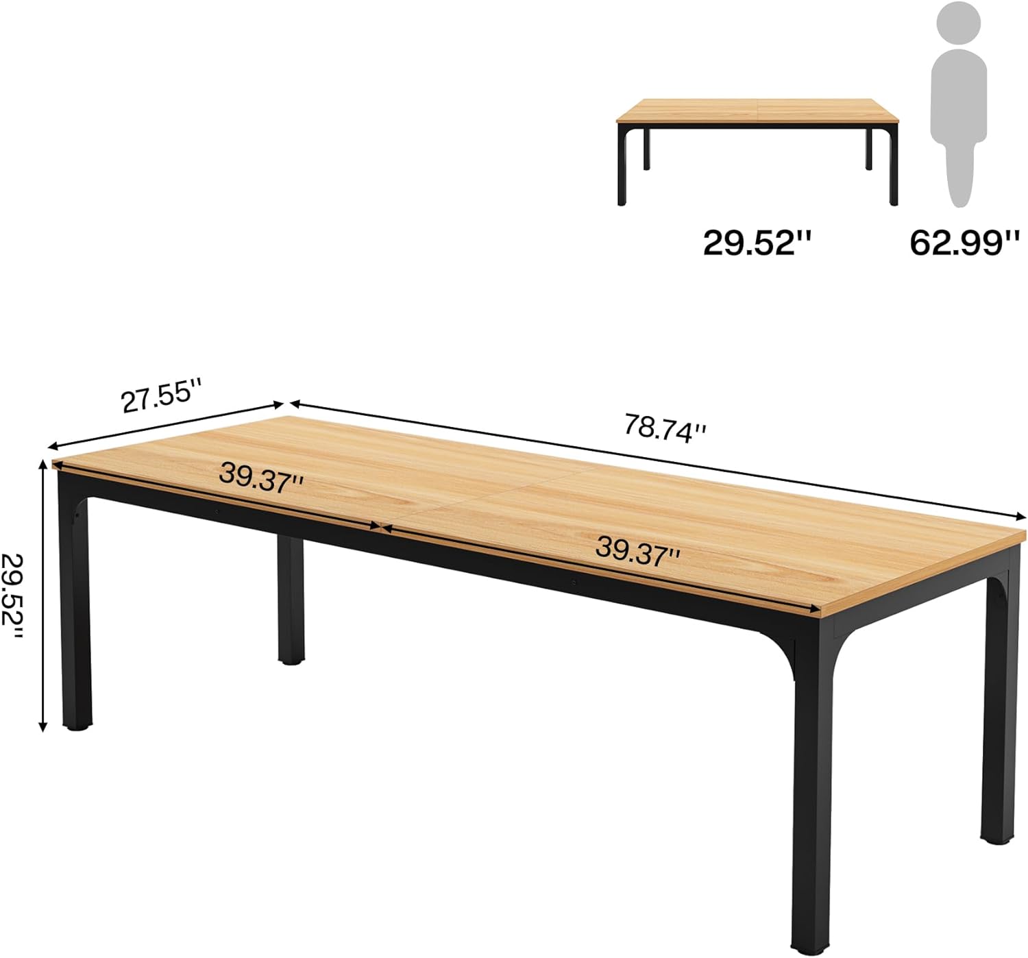 Mesa de comedor de 78.7 pulgadas para 8, mesa de comedor rectangular industrial