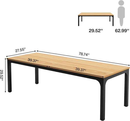 Mesa de comedor de 78.7 pulgadas para 8, mesa de comedor rectangular industrial