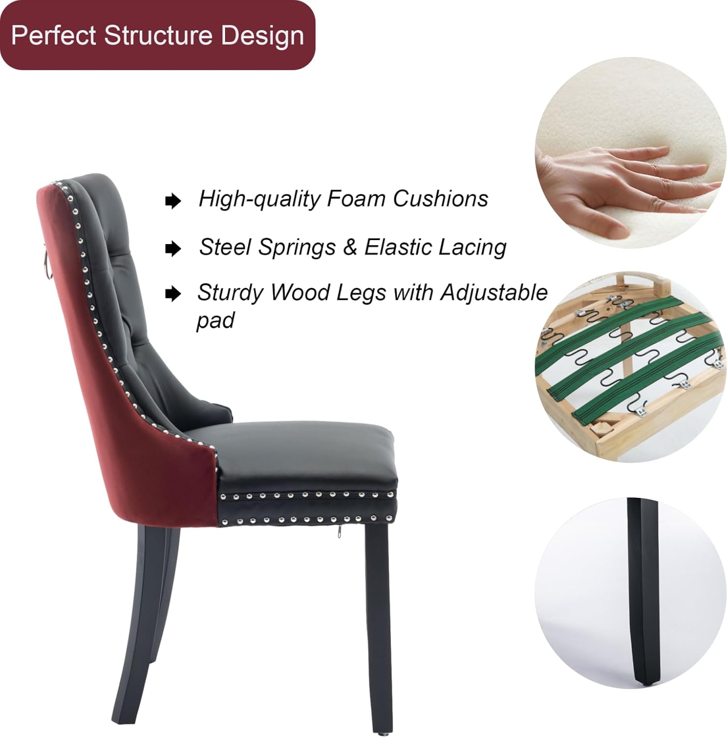 Sillas de comedor de piel sintética y terciopelo, sillas de comedor tapizadas