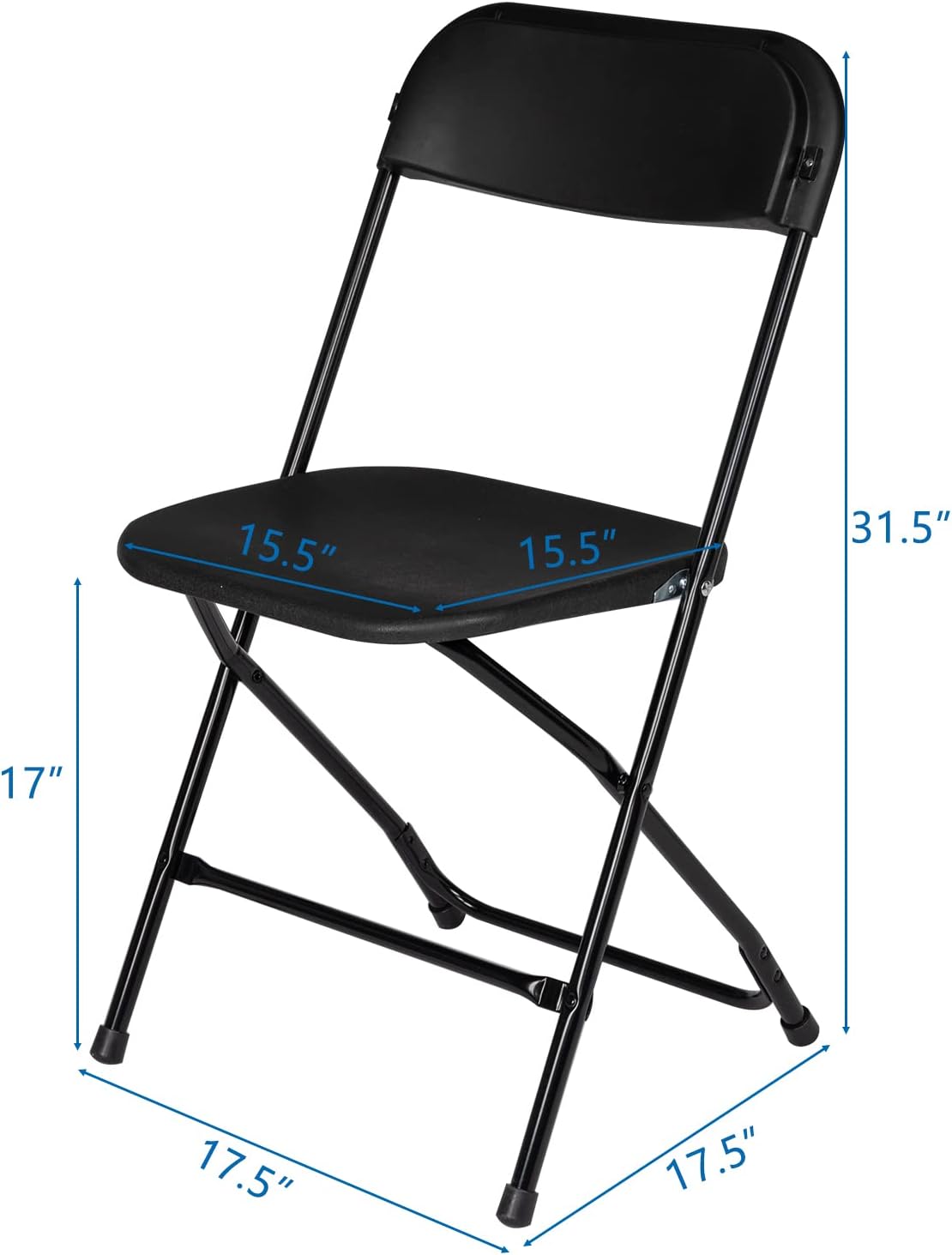 Juego de 4 sillas plegables, sillas plegables de plástico negro con marco de...