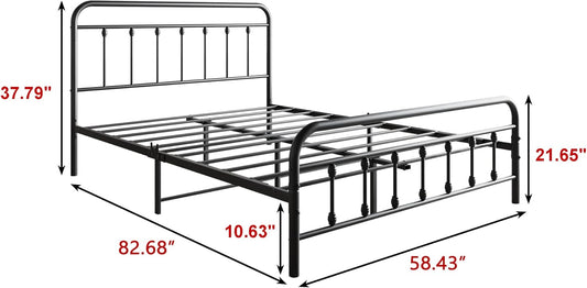 Base de cama vintage tamaño Queen con cabecera y colchón de estribo, plataforma...