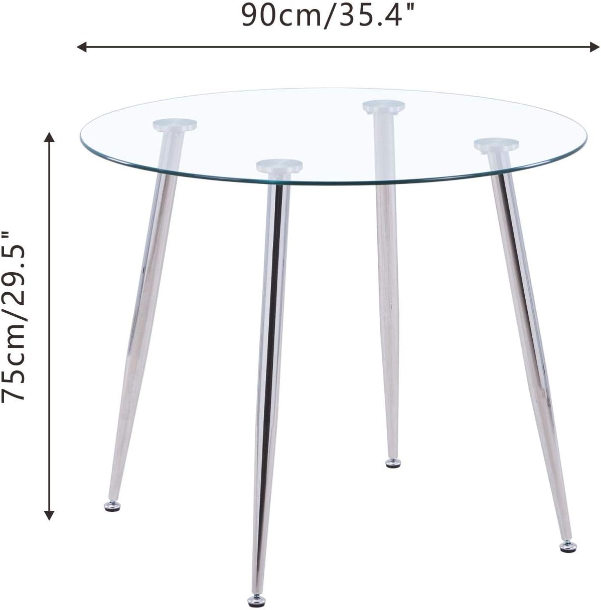 Mesa de comedor redonda de vidrio de 35 pulgadas, mesa de cocina moderna con