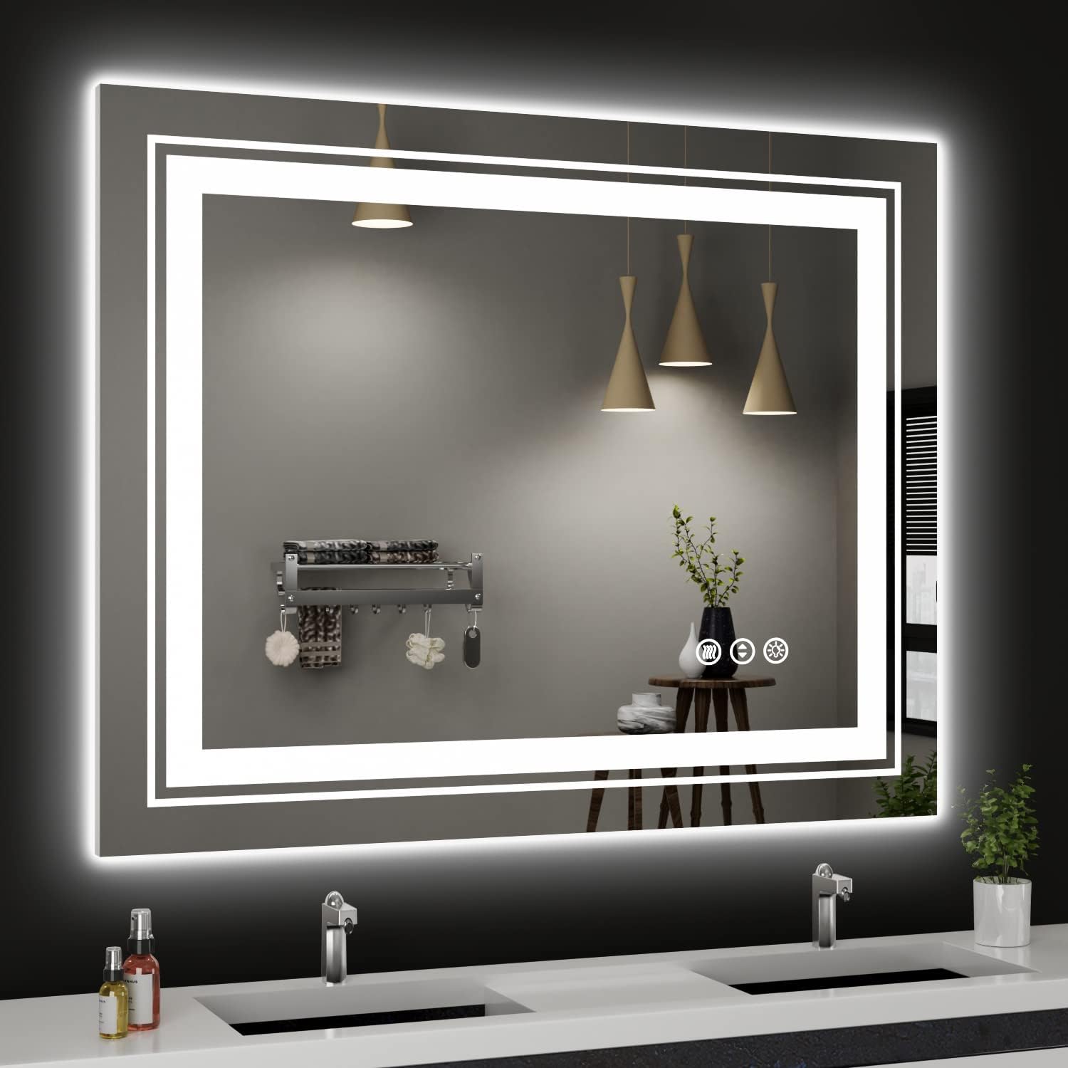 Espejo LED de baño, 40 x 32 pulgadas con luz frontal y retroiluminada,...