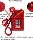 Teléfono fijo rojo tradicional, teléfono con cable retro con indicador de...