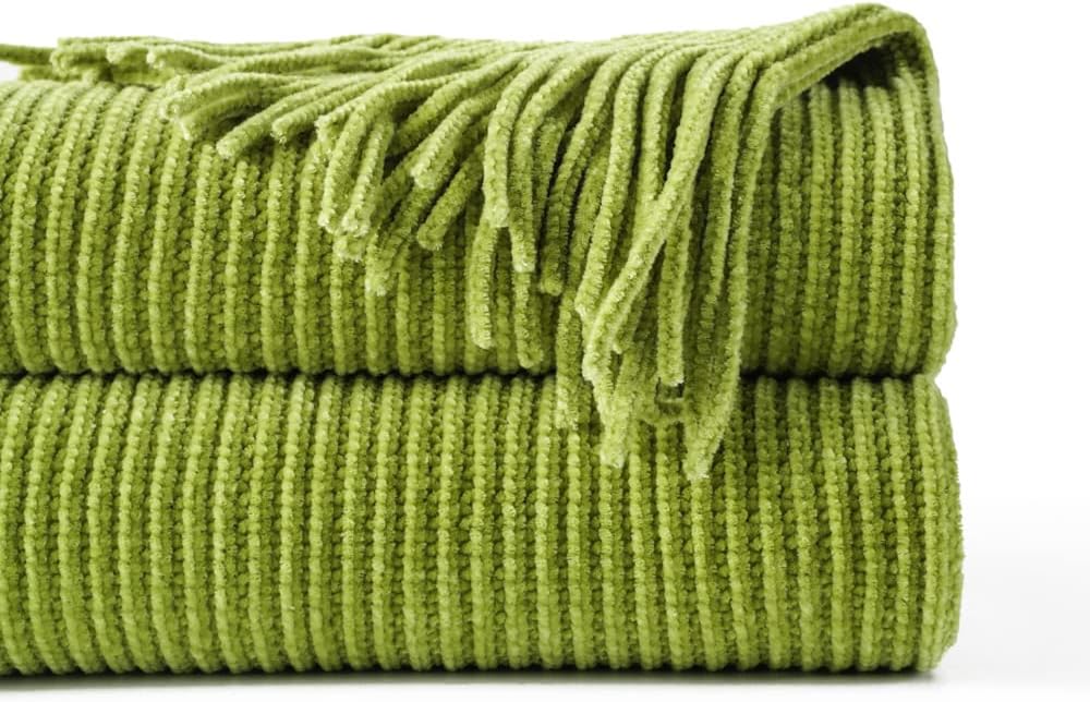BATTILO HOME Manta verde manzana para sofá, manta de punto de felpilla suave...