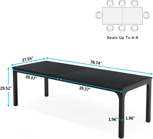 Mesa de comedor de 78.7 pulgadas para 8, mesa de comedor rectangular industrial