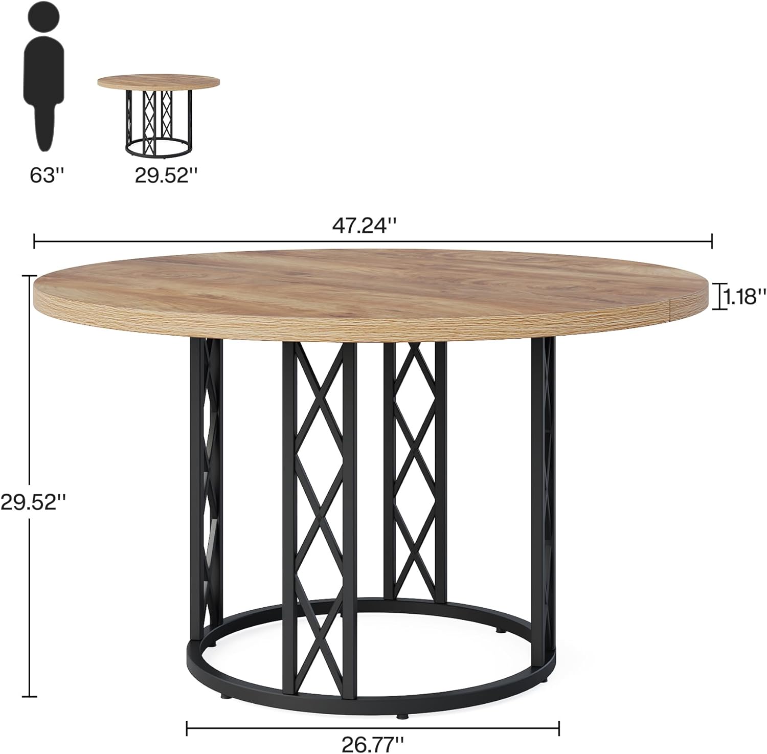 Mesa de comedor redonda para 4 personas, mesa de cocina moderna de 47 pulgadas