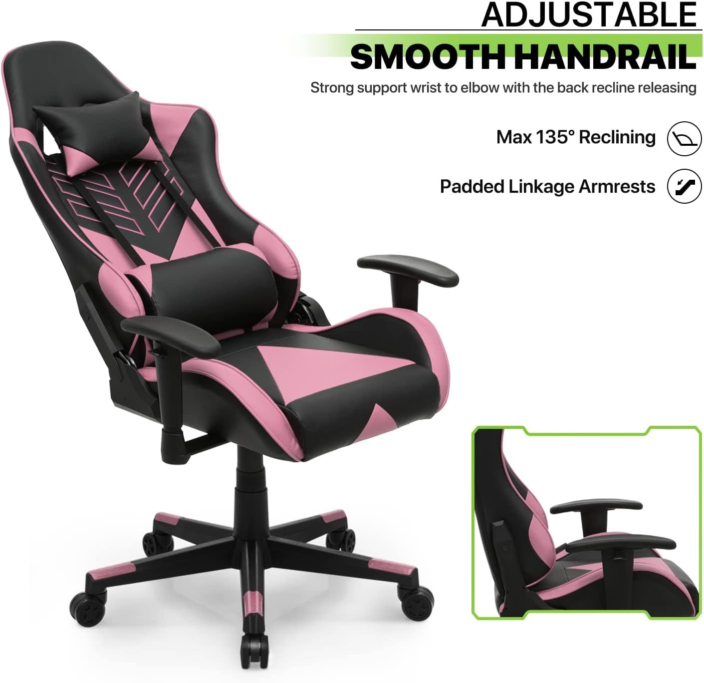 Magshion Silla ergonómica para juegos de 90 a 135, silla reclinable de respaldo...