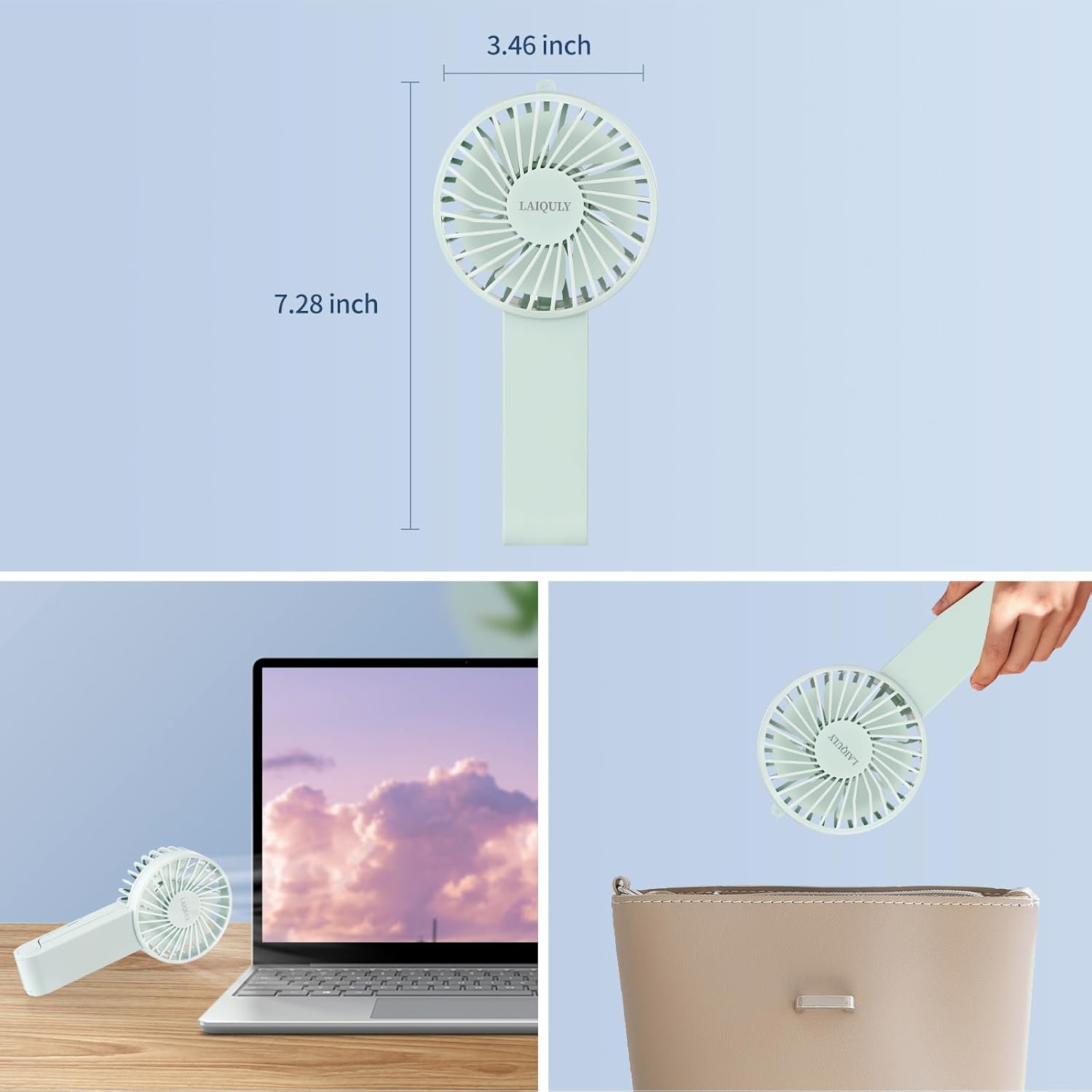 Ventilador de mano, ventilador portátil personal de 3 velocidades, ajustable,...