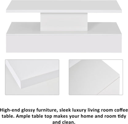 Mesa de centro blanca clara LED de 2 niveles, mesa de cóctel de diseño