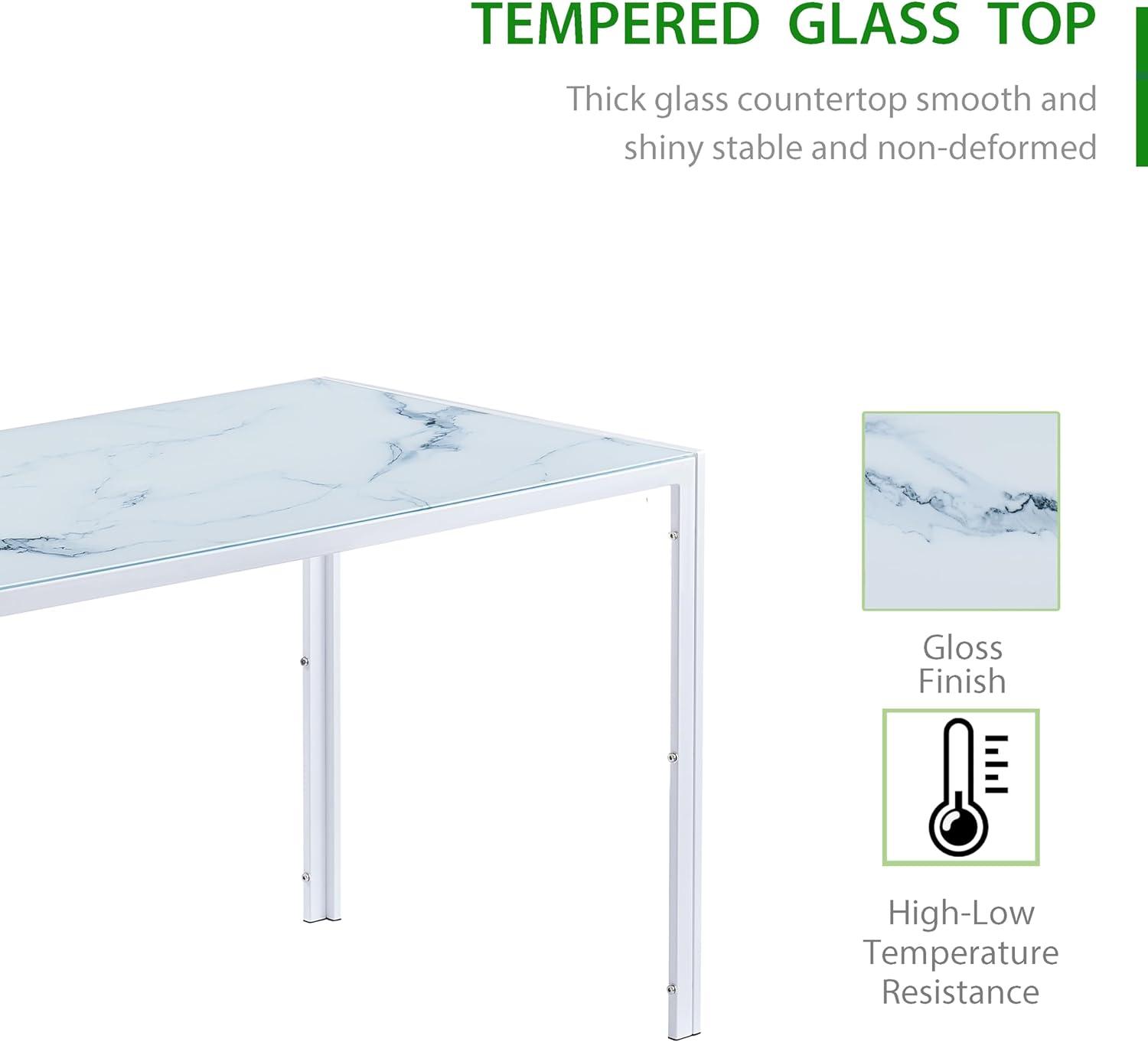 Juego de mesa de comedor de cristal blanco con sillas para 4 mesas de comedor