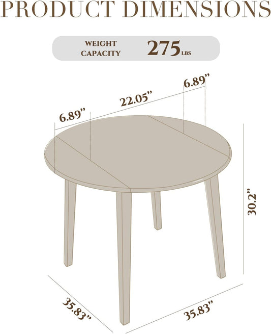 Mesa de cocina de madera de 35.8 pulgadas, mesa redonda plegable expandible