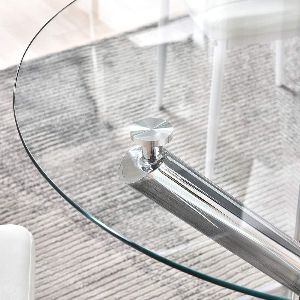 Mesa de comedor con sillas, mesa de comedor de cristal templado moderna y