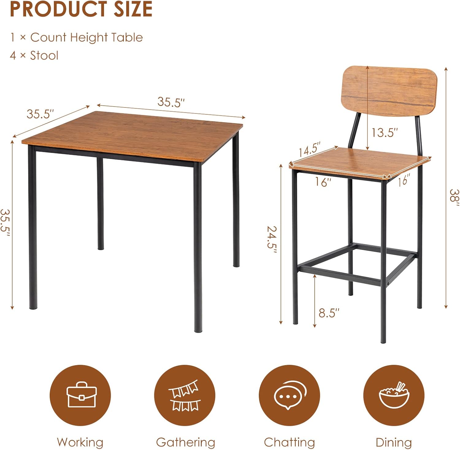 Giantex Juego de mesa de comedor de 5 piezas con mesa de altura de mostrador y...