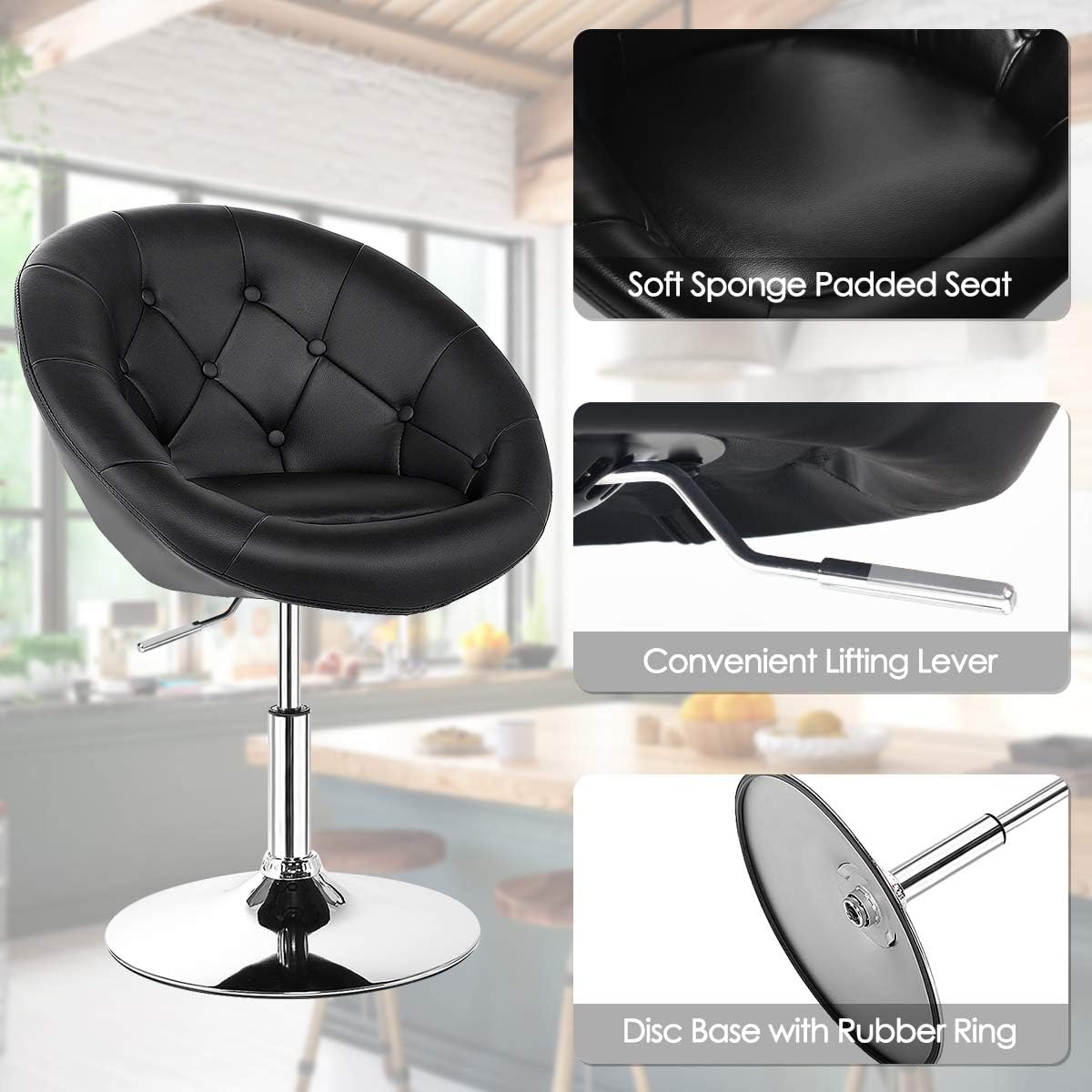 Costway - silla giratorio, estilo contemporáneo y tapizado acentuado, respaldar...
