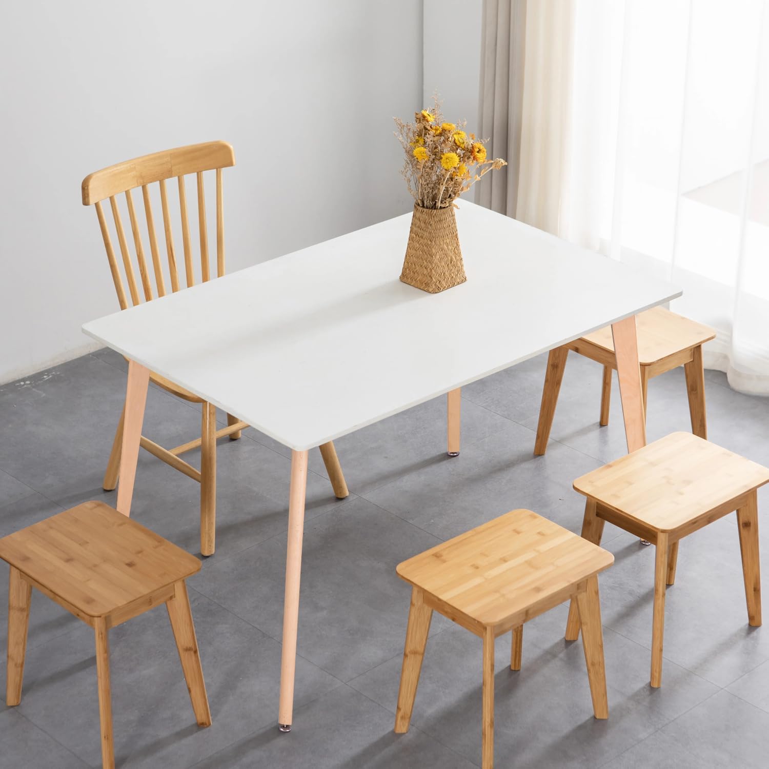 FurnitureR Mesa de comedor rectangular minimalista con patas redondas de madera...