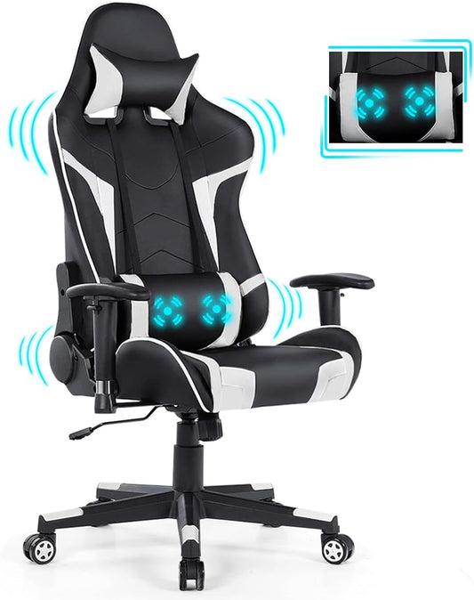 GYMAX Silla para videojuegos, sillas de masaje para adultos con reposacabezas,...