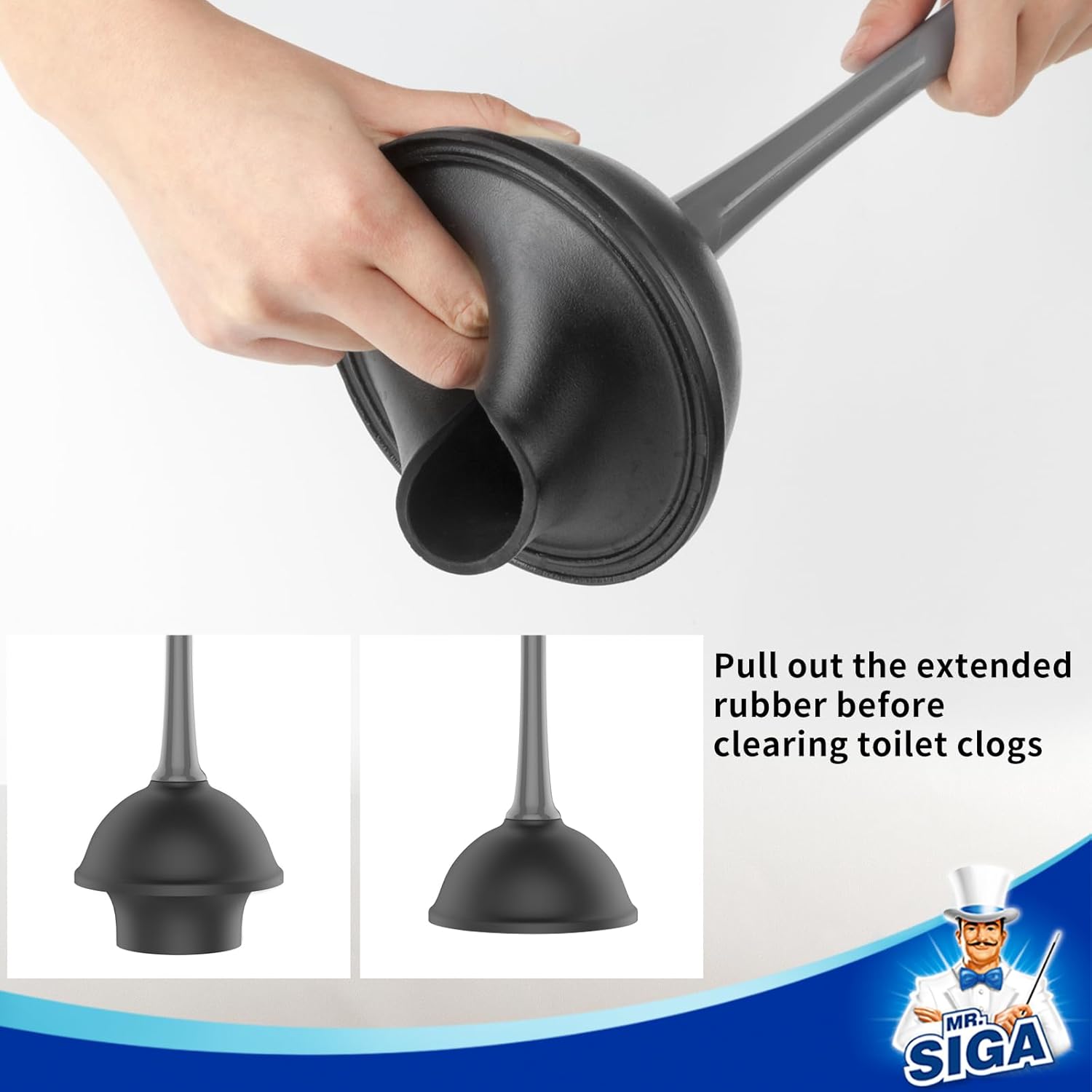 MR.SIGA Combo de émbolo de inodoro y cepillo para limpieza de baño, gris, 2...