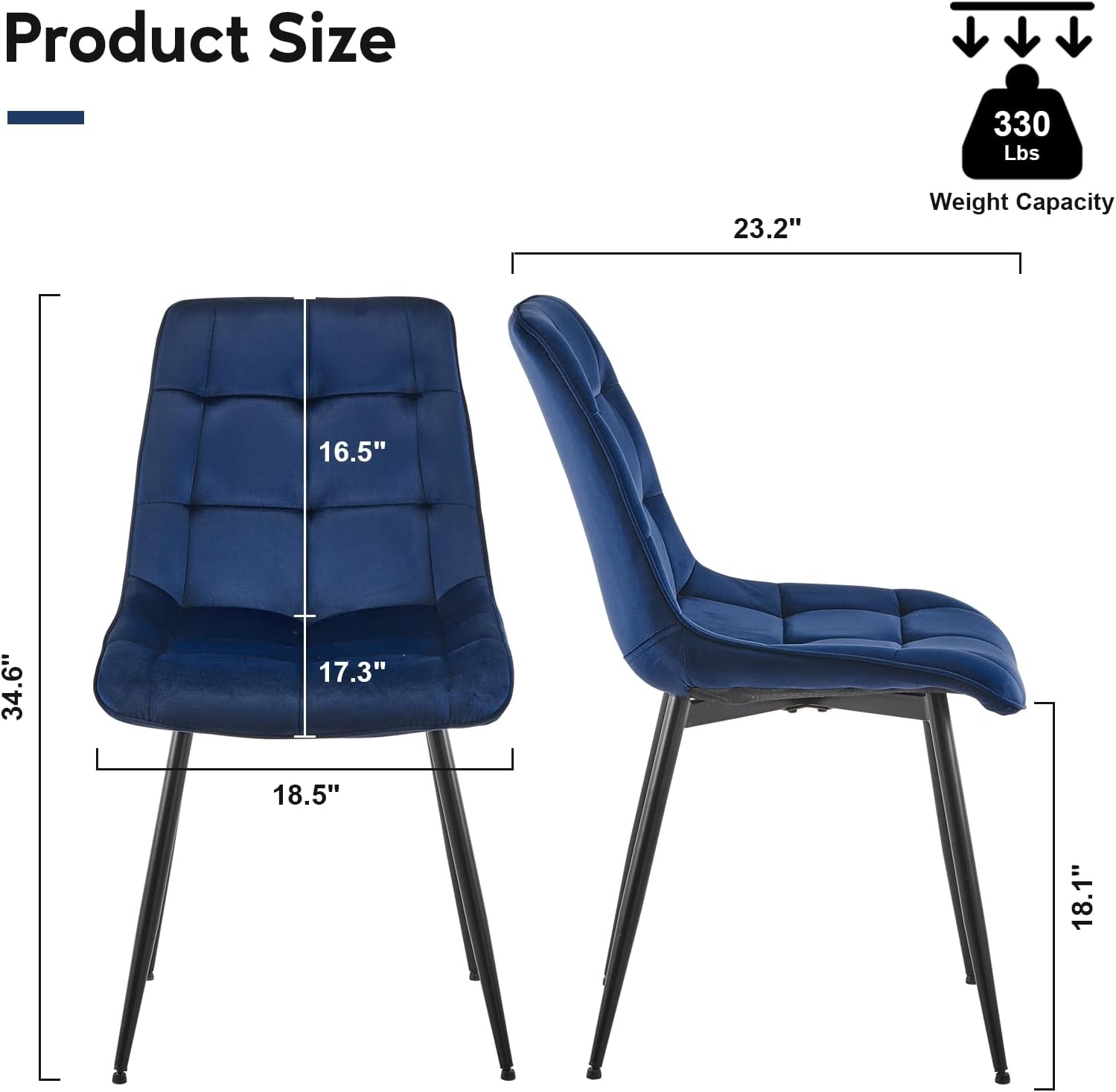 Juego de 2 sillas de comedor de terciopelo, asiento y respaldo tapizados suaves