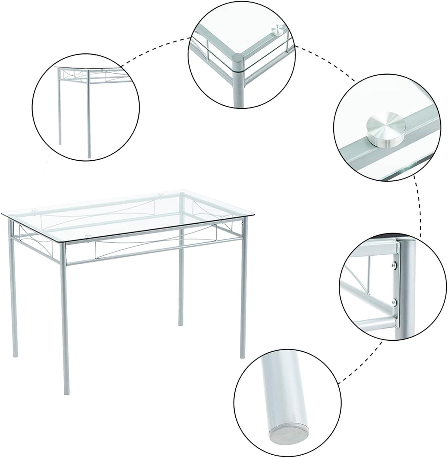 Juego de mesa de comedor de 5 piezas con 1 mesa de comedor de cristal y 4