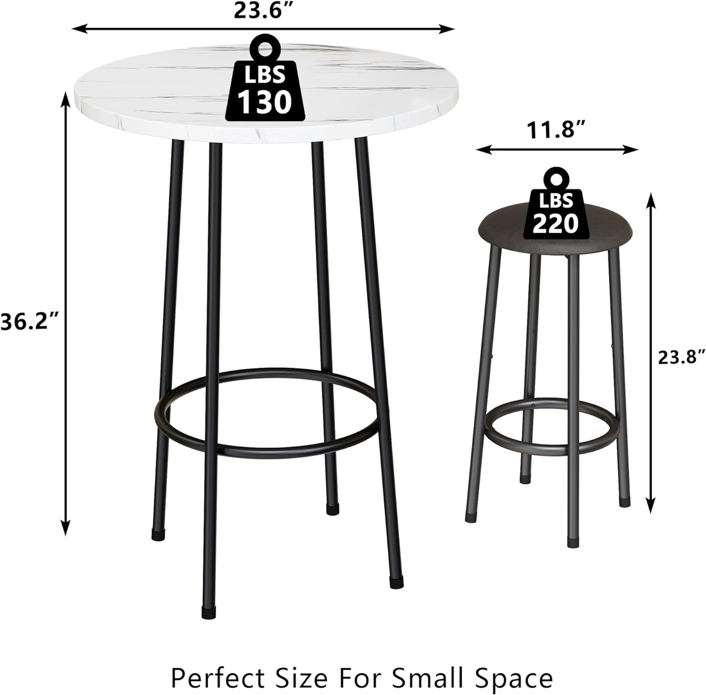 Hooseng Juego de mesa y silla de comedor de 3 piezas, juego de mesa de bar